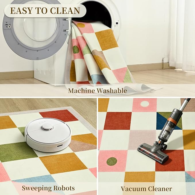 Terrug 3x5 Checkered Rug for Entryway, Soft Low Pile Stain Resistance Carpet - Image 7