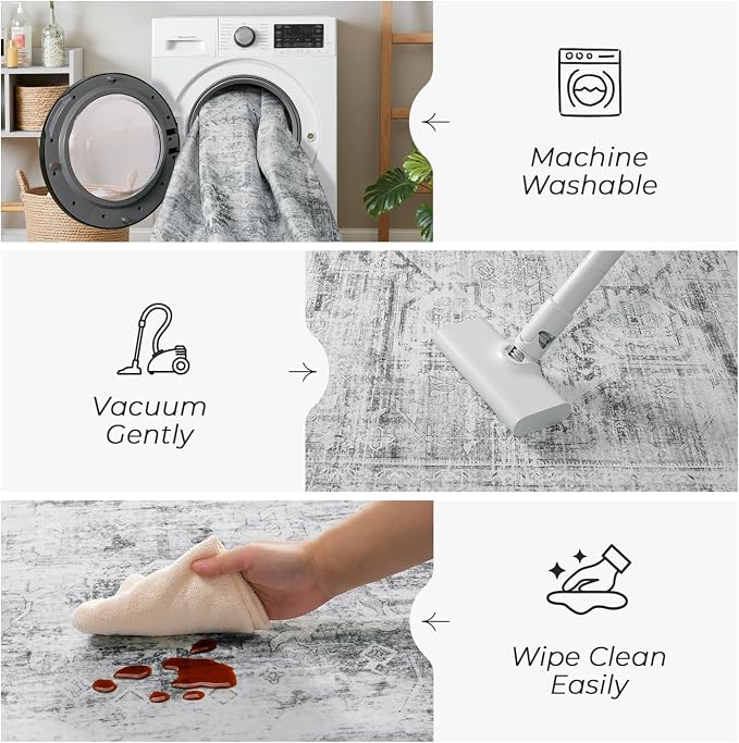 Washable Grey White Area Rugs 6x9 - Image 9