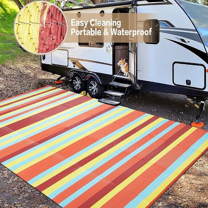 HUGEAR Outdoor Waterproof Rug 8'x10' Plastic Straw Rugs Washable Reversible - Image 5