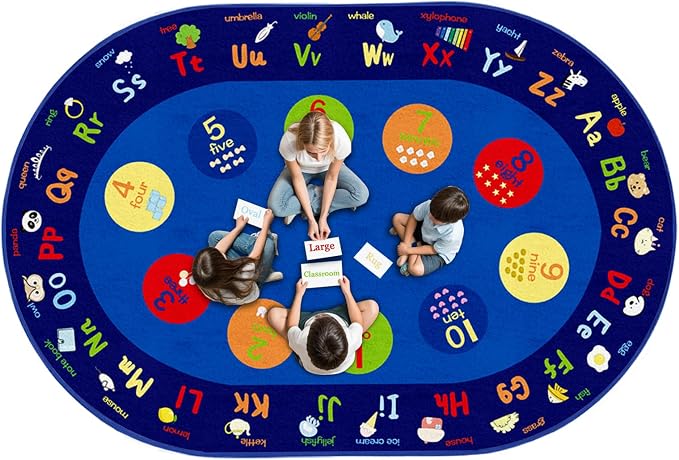 Large Oval Classroom Rug, 6×9Ft ABC Rugs by Bodoniy