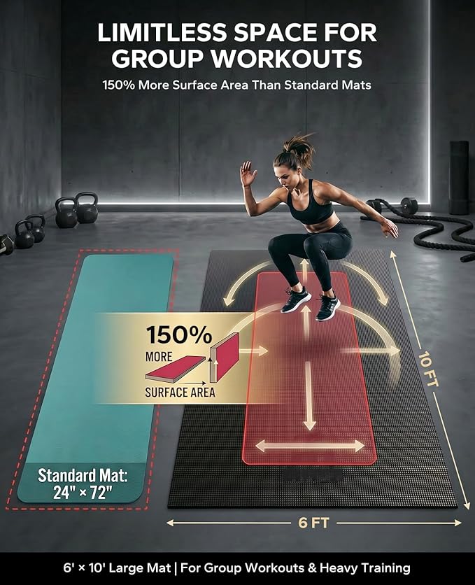 HAPBEAR Large Exercise Mat-7'x5'/6'x8'/6'x9'/6'x10'/6'x12'x8mm, Ultra Durable - Image 4