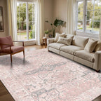 Rugxara Pink Rug for Living Room Bedroom, 5x7 Washable Area Rugs, Cute Boho - Image 6
