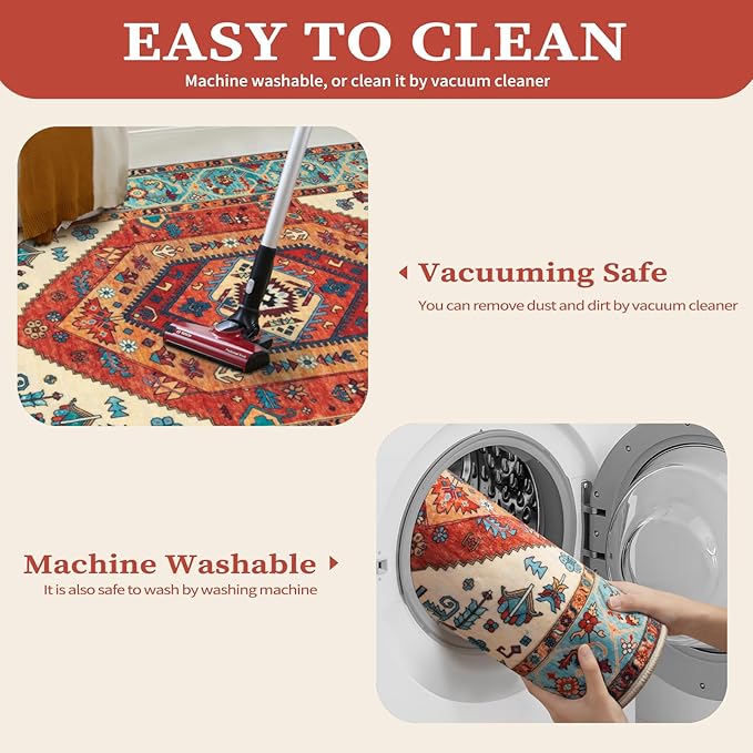 SERISSA 7x9 Area Rugs for Living Room, Large Washable Non-Slip Boho Rug - Image 3