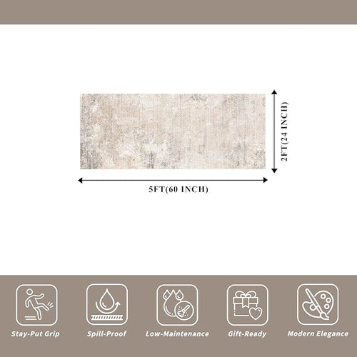 2x5 Washable Kitchen Rug Runner – Non-Slip Abstract Modern Neutral Small Rug - Image 2
