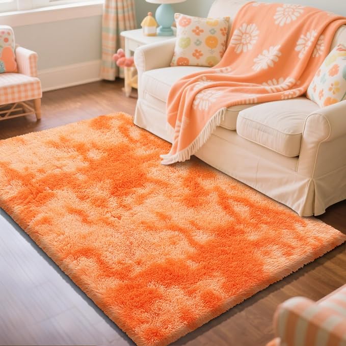Mottling Orange Fluffy Rug Shag Area Rug, 2x4 Area Rugs by Yongyangjuxi