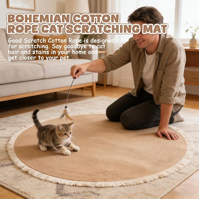 Cat Rug, Cat Scratch Rug, 39 in Washable Boho Braided Circle Rug, Soft and - Image 6