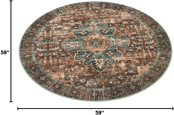 Moynesa Ultra-Thin Washable Round Rug - 5ft Entryway Round Rug Vintage Kitchen - Image 2