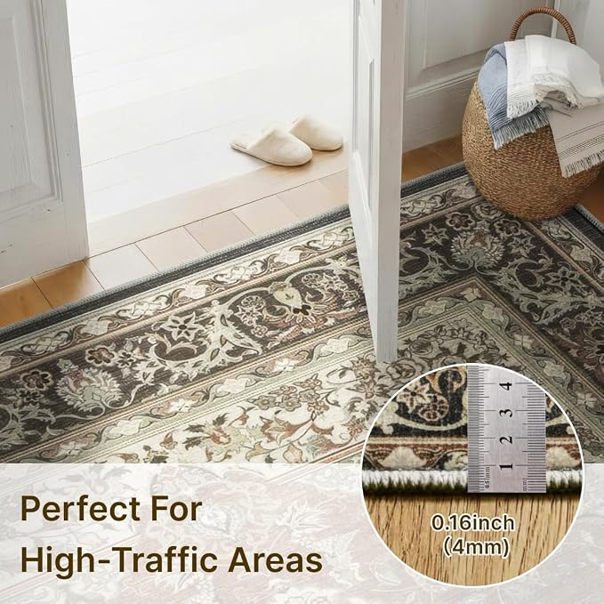 5x7 Area Rug for Living Room-Vintage Farmhouse Boho Floral Neutral Washable - Image 2
