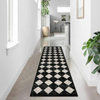 Checkered Kitchen Runner Rug 2x8 Black and White, Hallway Non Slip Washable - Image 2