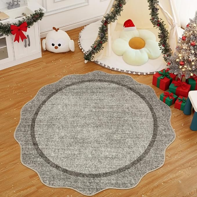 GarveeHome Scalloped Washable Round Rugs, Non-Slip Soft Round Rug 4 ft by GarveeHome