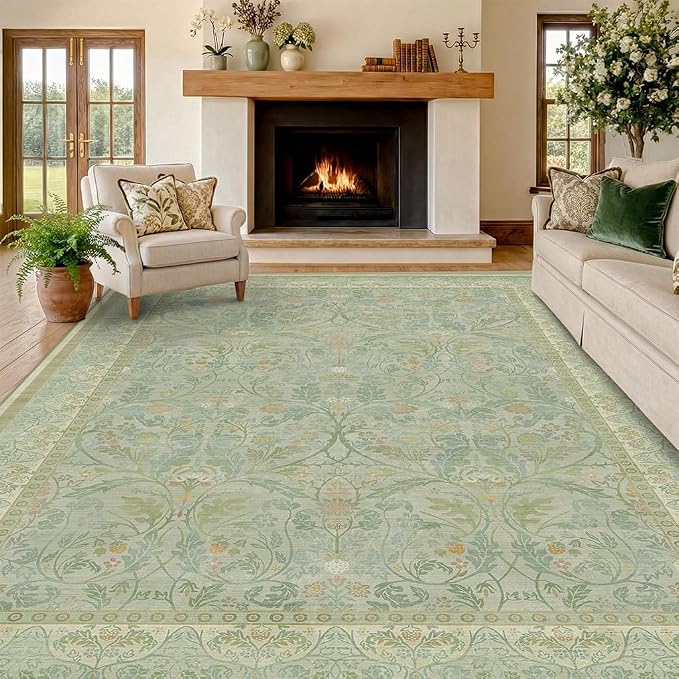 Large 8x10 Bedroom Area Rug, Washable Living Room Rugs, Floral and Botanical - Image 3