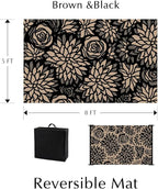 Outdoor Plastic Straw Rug Waterproof Patio 5x8 Black Brown Floral Mat - Image 2