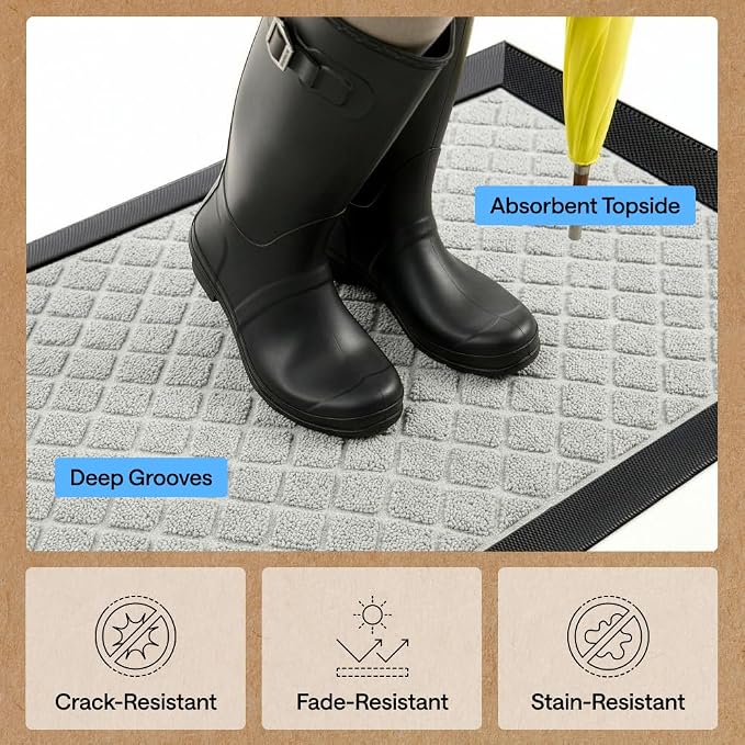 GORILLA GRIP 100% Waterproof All-Season WeatherMAX Doormat US Designed Natural - Image 5