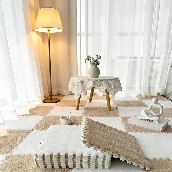 12pcs Carpet Squares Puzzle Floor Mat, Plush Interlocking Carpet Tiles - Image 2