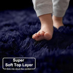 Dark Navy Round Rug 6Ft for Living Room Boys Bedroom, Fluffy Furry Fuzzy Plush - Image 2