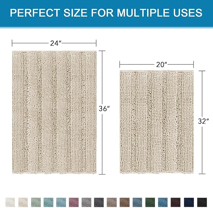 H.VERSAILTEX Bathroom Rug Sets 2 Piece Bath Mats Non Slip Thick Soft Chenille - Image 2