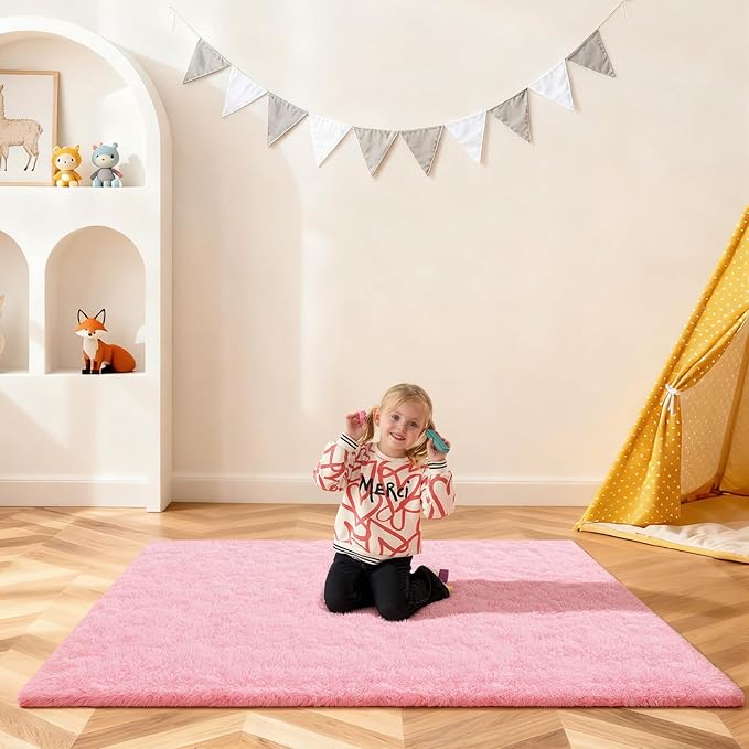 Pink Rug for Bedroom, 4x6 Fluffy Area Rugs for Living Room, Small Fuzzy Shag - Image 6