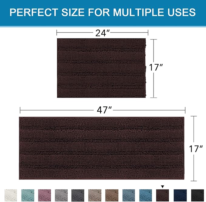 Non Slip Thick Shaggy Chenille Bathroom Rug Mat Set Extra Soft and Absorbent - Image 2