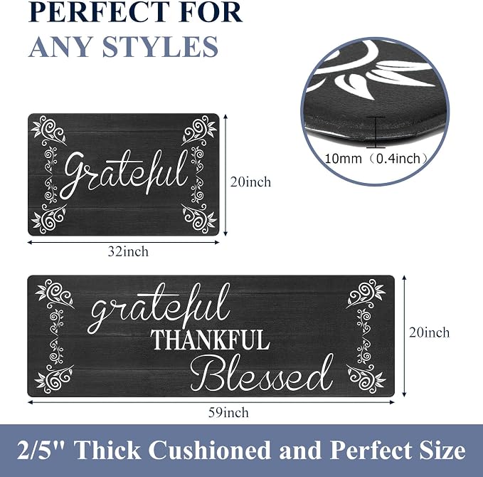 HEBE Anti Fatigue Kitchen Mat Set of 2 Non Slip Cushioned Kitchen Mats - Image 4