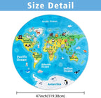 Kids Playroom Rug, 4x4ft Round World Map Play Mat - Image 2