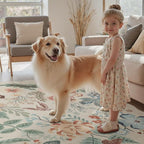 DCX Beige Floral Rug 5x7, Washable Beige Rug - Image 3