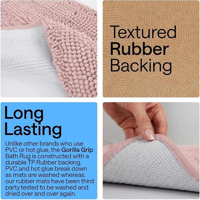 GORILLA GRIP Bath Rug Mat, Thick Soft Absorbent Chenille, Quick Dry Microfiber - Image 3