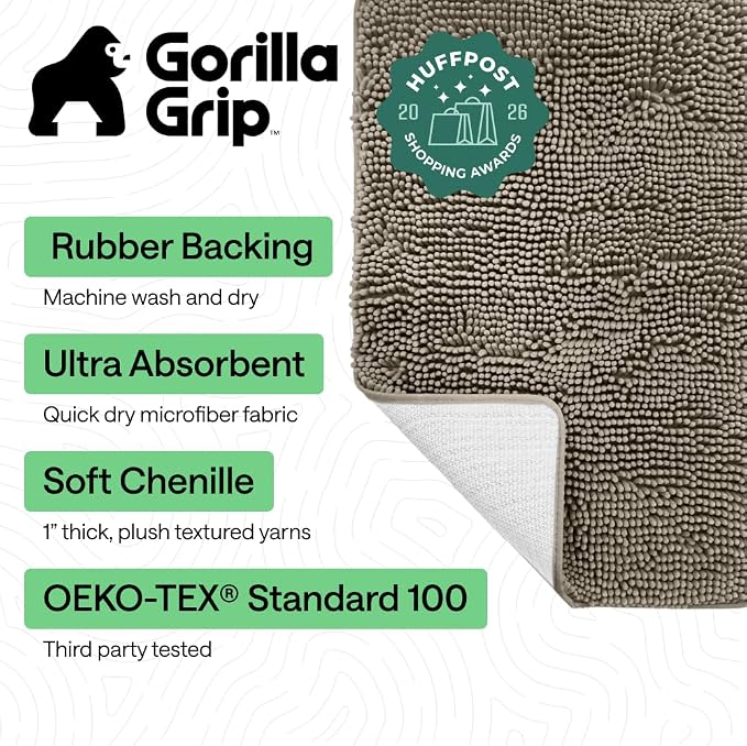 GORILLA GRIP Bath Rug Mat 36x24, Thick Soft Absorbent Chenille, Quick Dry - Image 2