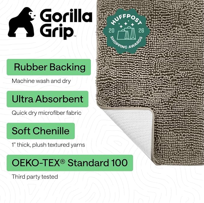 GORILLA GRIP Bath Rug Mat 30x20, Thick Soft Absorbent Chenille, Quick Dry - Image 2