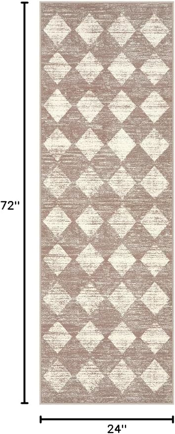 Checkered Kitchen Runner Rug 2x6 Beige, Non Slip Washable Hallway Bathroom - Image 2
