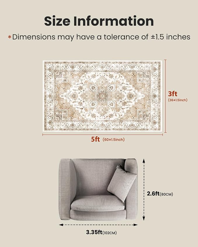 AMADA HOMEFURNISHING 3x5 Washable Area Rug, Low-Profile Entryway Rug - Image 2
