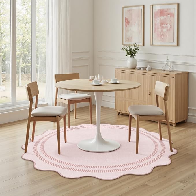 Washable 5ft Area Rugs for Living Room, Solid Pink Non Slip Rugs for Bedroom - Image 7