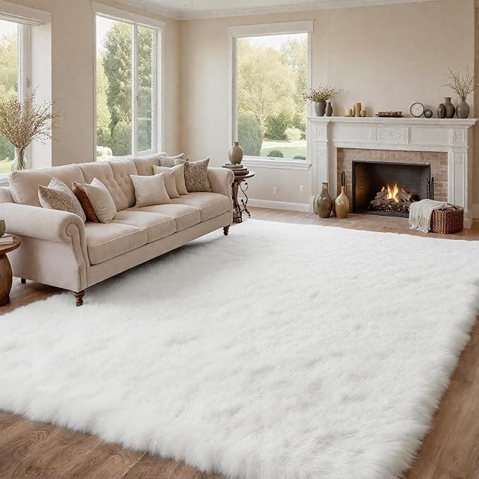 8x10 Area Rugs for Living Room:Ultra Soft Fluffy Shag White Rugs for Bedroom - Image 9