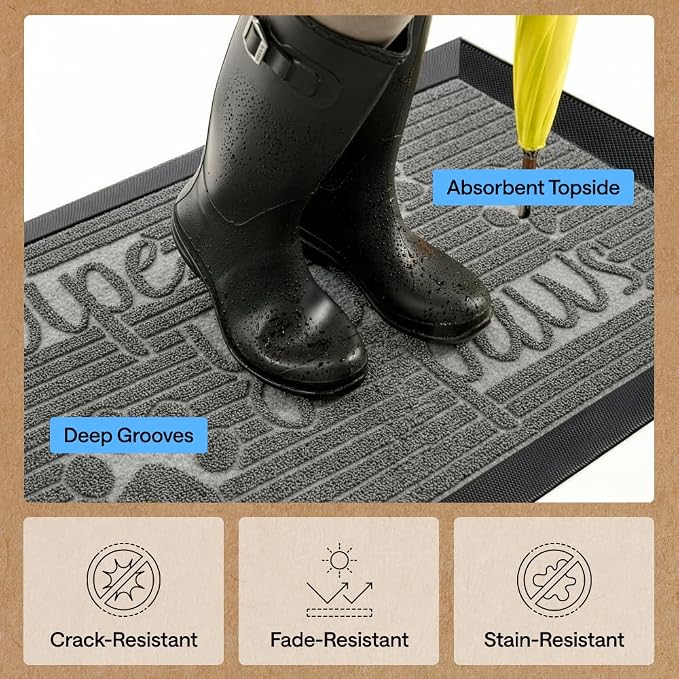 GORILLA GRIP 100% Waterproof All-Season WeatherMAX Doormat 35x23, US Designed - Image 5