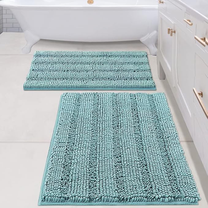 H.VERSAILTEX Bathroom Rugs Bath Mats Sets Super Absorbent Chenille Striped Bath by HVERSAILTEX