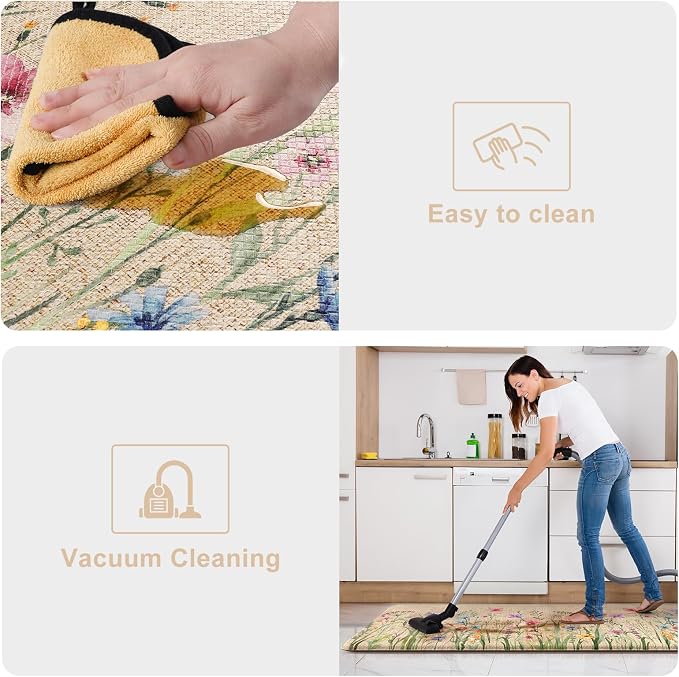 KIMODE Anti Fatigue Mats for Kitchen Floor 17"x59"+17"x29", Farmhouse Floral - Image 5