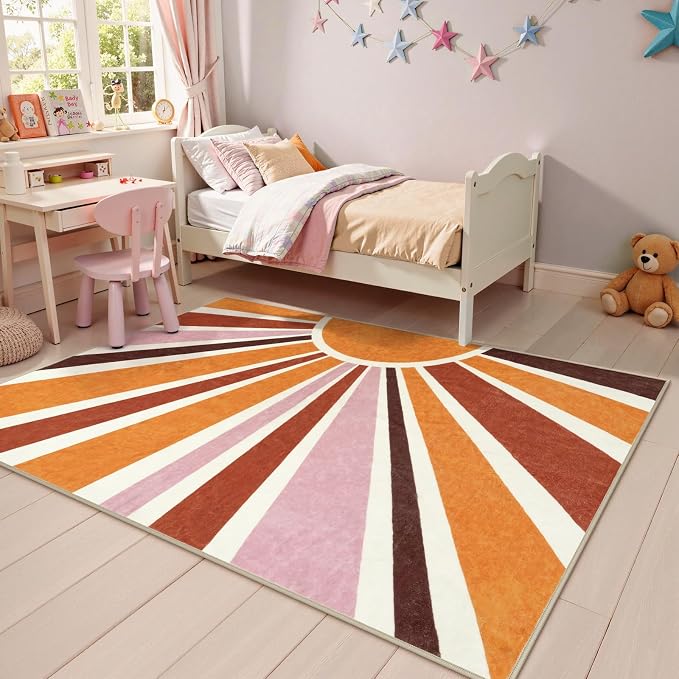 LIVEBOX Sun Boho Rug 5x7 Large Washable Retro Orange Rug - Image 3