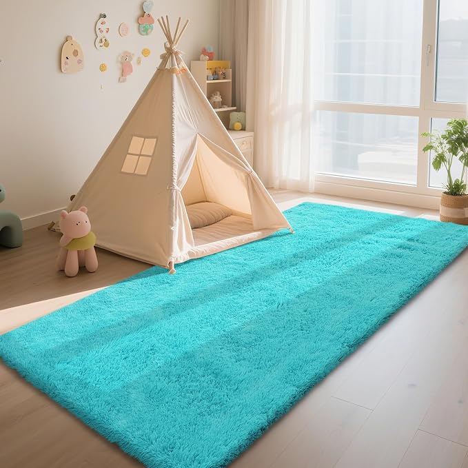 Teal Blue Rug Fluffy Rugs, 3x7 Teal Area Rugs - Image 3