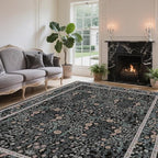 Vintage Black Living Room Rug, 5x7 Washable Area Rugs - Image 2