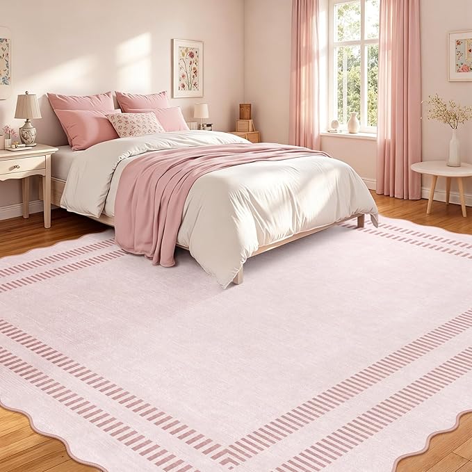 Pink Rugs for Living Room 8x10, Soild Machine Washable Area Rugs for Bedroom - Image 3