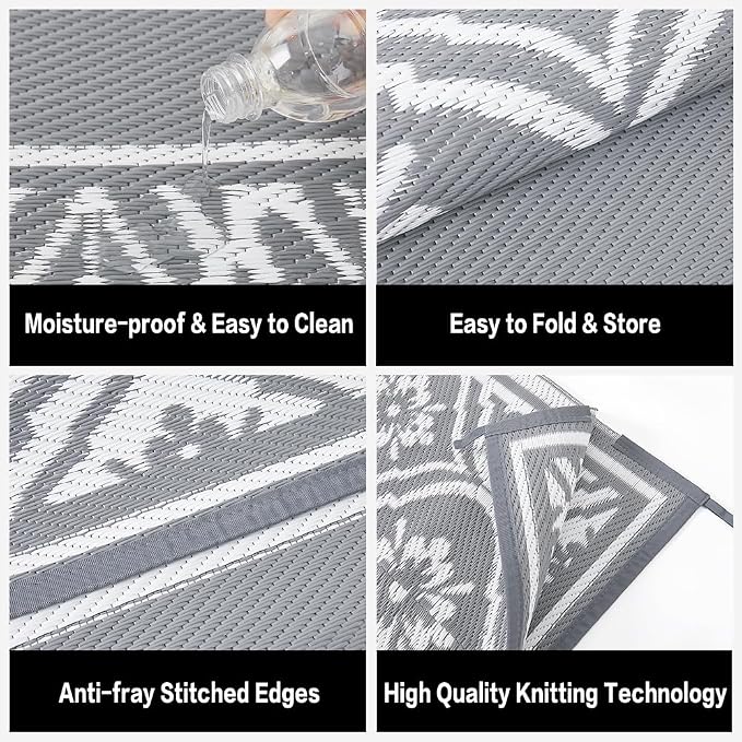 HUGEAR Outdoor Rug 8x10 Patio Waterproof Mat Camping Carpet Outside Area Rug - Image 6