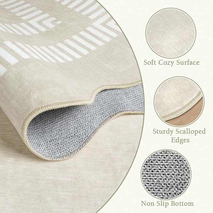 Area Rugs 5x7 Living Room Washable Modern Rug, Neutral Beige Soft Non Slip Rugs - Image 5