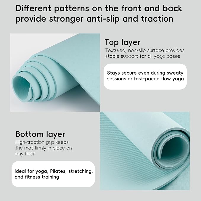 Extra Wide Yoga Mat 72" x 32", 6mm Non Slip TPE Exercise Mat - Image 3
