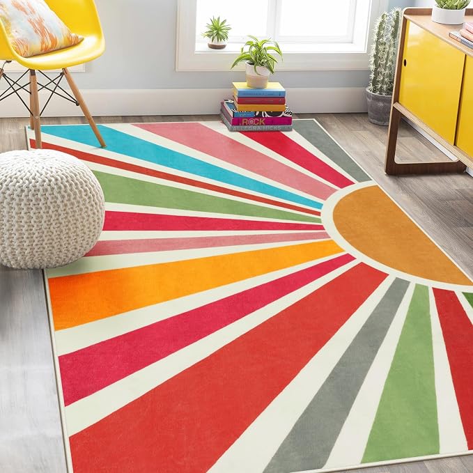 STARUIA Kids Rug 5'x7', Boho Washable Rainbow Nursery Rug, Non-Slip Soft Carpet by STARUIA