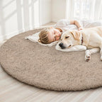 Beige Round Fluffy Rug 5ft, Soft Bedroom Circle Rugs Mats - Image 6