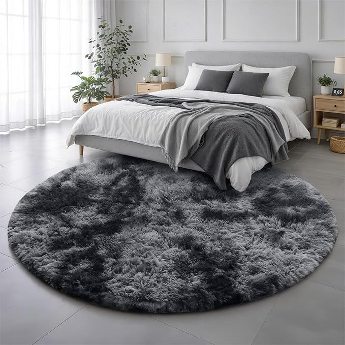 Amdrebio Tie-Dyed Dark Grey Round Area Rug 5Ft - Image 3