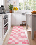 Terrug Pink Runner Rugs for Kitchen, 2x6 Checkered Area Rug Washable by TerrugHomeDecor