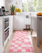 Terrug Pink Runner Rugs for Kitchen, 2x6 Checkered Area Rug Washable by TerrugHomeDecor