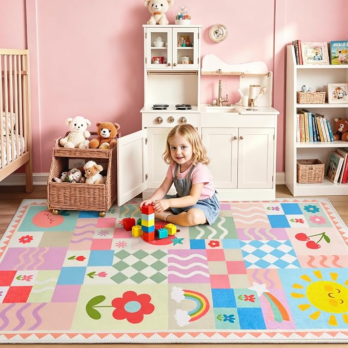 4x6 Washable Kid Bedroom Rug for Girls, Soft Non-Slip Toddler Playroom Carpet - Image 2