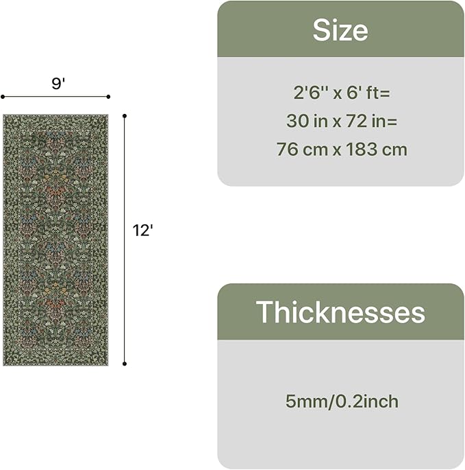 GENIMO 9x12 Washable Area Rug, Non-Slip Vintage Boho Floral Carpet, Soft - Image 2