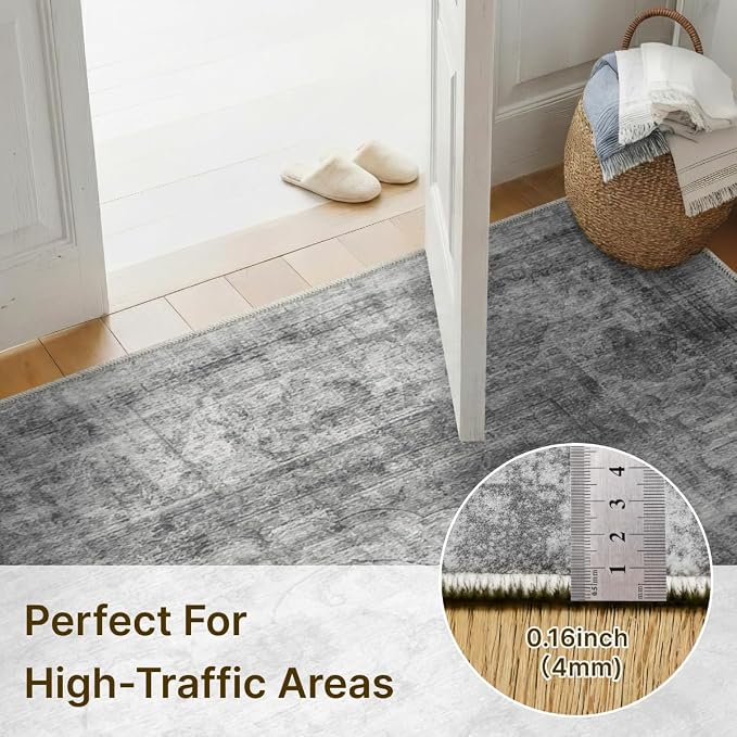 2x6 Runner Rug for Entryway Hallway-Vintage Farmhouse Boho Floral Neutral - Image 3